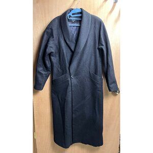 Vtg. Women's Donny Brook Black Long 100% Wool Double Breasted Trench Coat Size 6